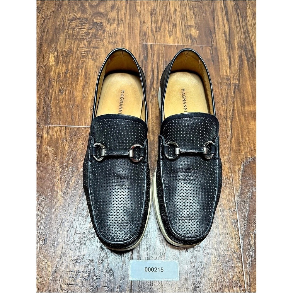 Magnanni Men's 8.5 M Black Leather Perforated Horsebit Loafers Made in Spain